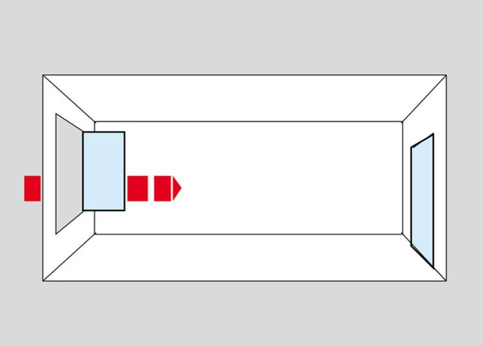 Nárazové vetranie: Okno alebo dvere úplne otvoriť. Optimálne v zime, ak nie je možné priečne vetranie. 5-10 min.