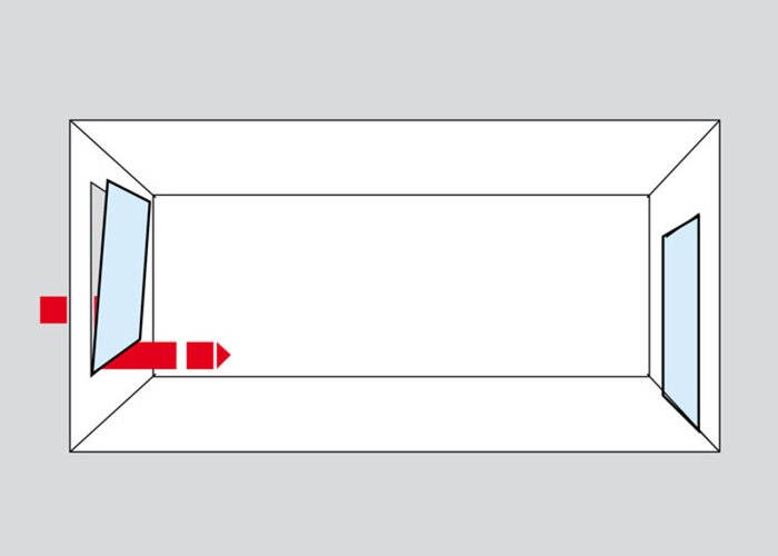 Vyklopené okno: vetranie vhodné pre leto. 30 Minút alebo dlhšie. Pozor: v zime je to vysoká strata energie!